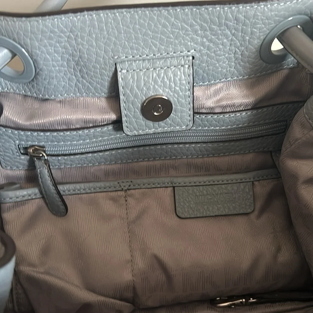 Michael Kors Large Pebbled Leather Dalia Dusty Blue Tote Shoulder Bag - Picture 9 of 13